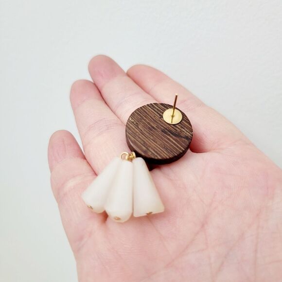 Brand New True Love Wooden With White Beads Earrings - Picture 7 of 9